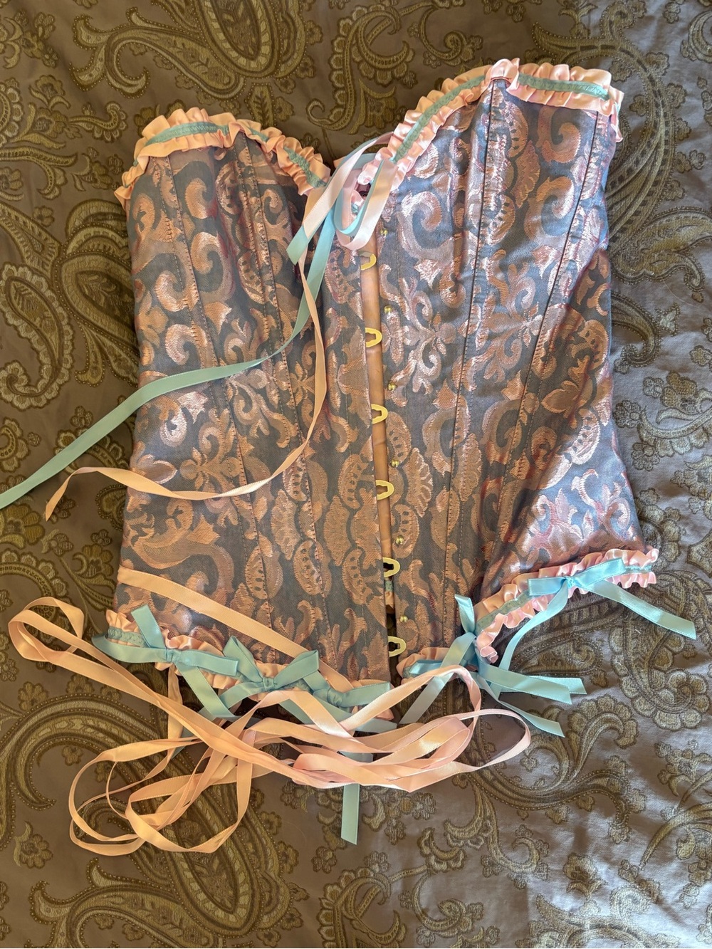 Pastel Lace-Up Corset Top in Blue and Pink - Size Small